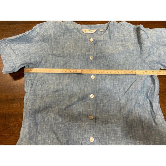 Orvis 100% Linen Lagenlook Cottage Core Women Small Top Boxy Oversized Light - Picture 4 of 8